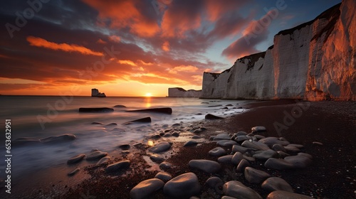 sunset at the ocean white cliffs view horizontal banner