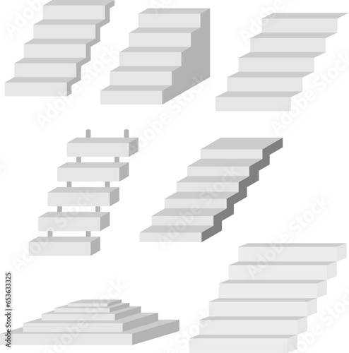 staircase in the house,3d interior staircases isolated on white background. the stair steps collection in the house and building