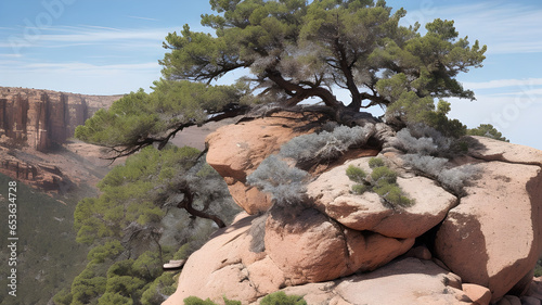 Resilient Juniper Trees Embrace Rugged Rocky Landscapes in Nature's Embrace photo