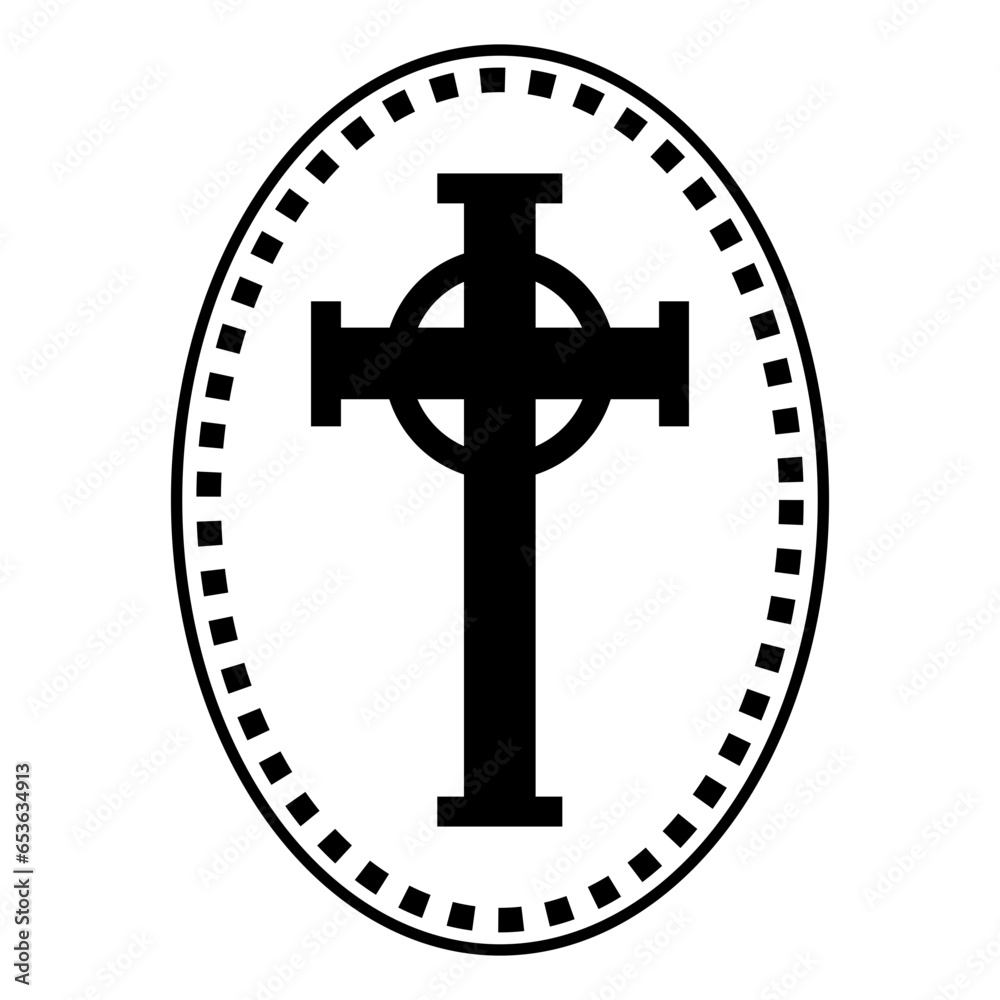 Holy Christian Cross in Oval Decorative Frame | Christianity Holy Symbol Filled Icons