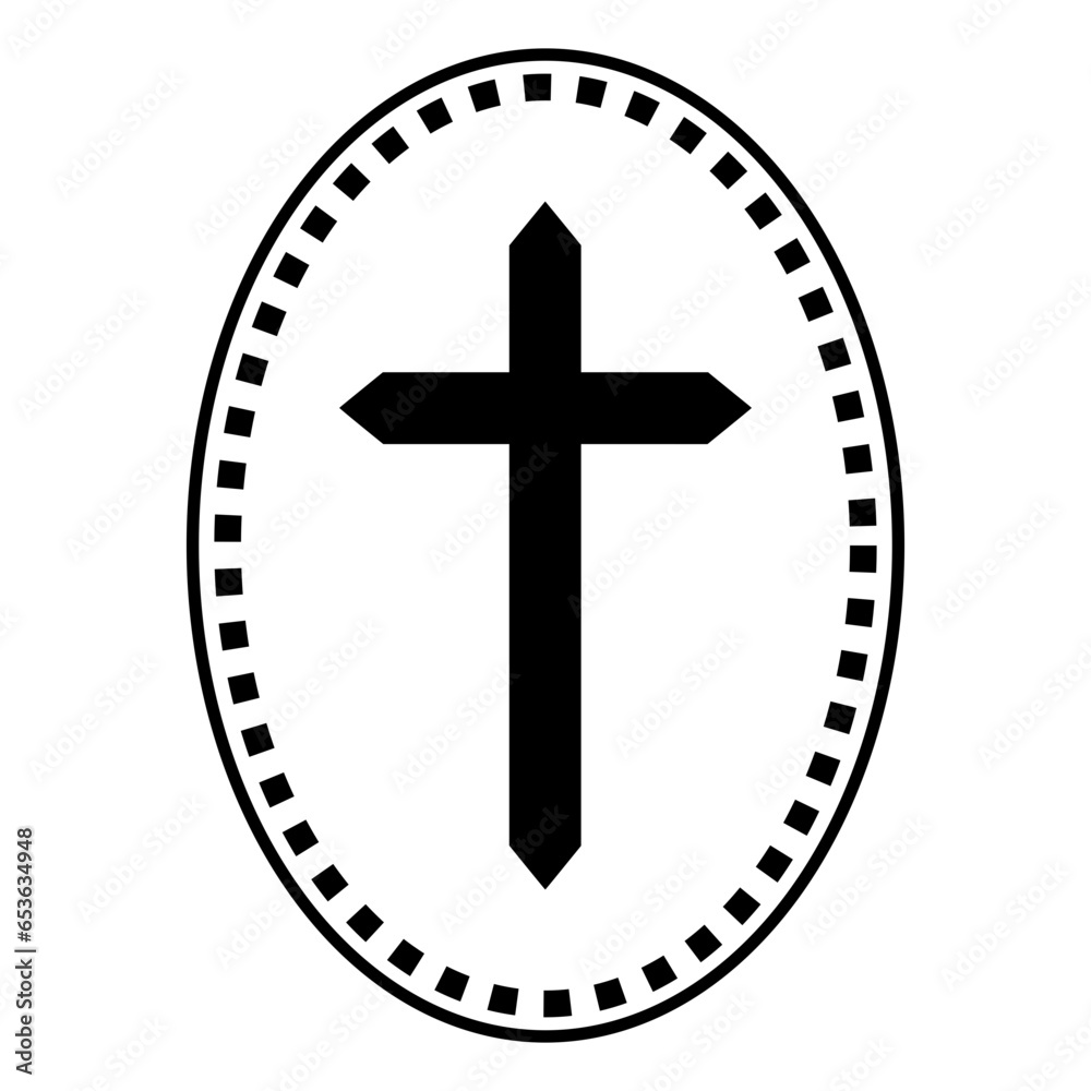 Holy Christian Cross in Oval Decorative Frame | Christianity Holy Symbol Filled Icons Holy Christian Cross in Oval Decorative Frame | Christianity Holy Symbol Filled Icons