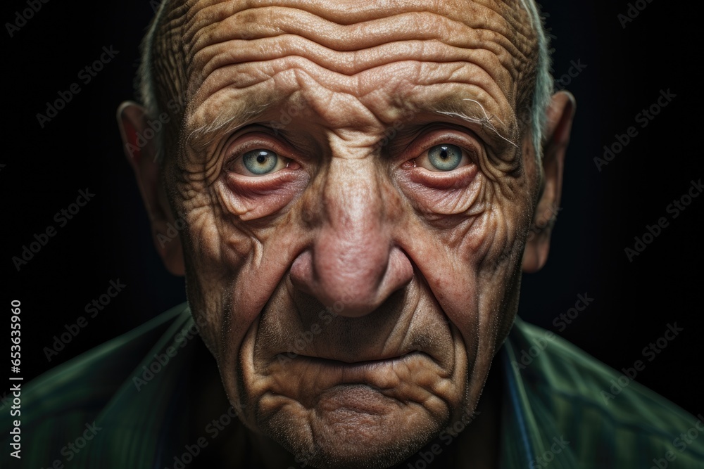 Portrait of old elderly upset unhappy man with a wrinkled face living alone. Portrait of old elderly upset unhappy man with a wrinkled face living alone.