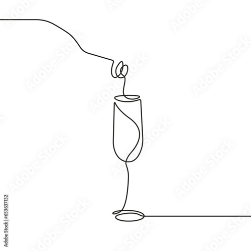 Continuous One Line Drawing of Wine Glass. Wineglass Line Art Style for Logos, Business Cards, Banners. Black and White Minimalist Vector illustration 