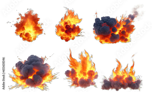 set of fire and flames isolated, png