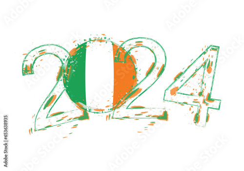 2024 Year in grunge style with flag of Ireland.