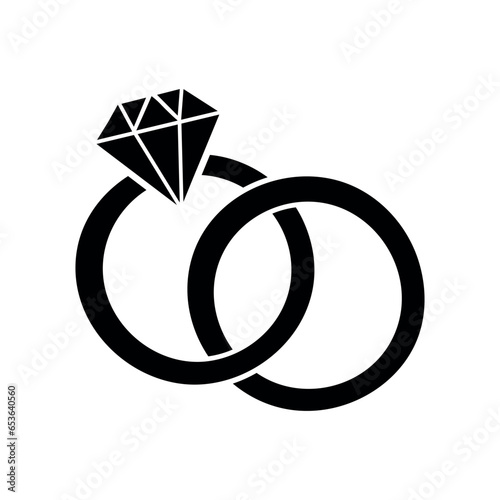 Rings with diamond icon. Outline and silhouette ring. Vector illustration isolated on white background. Wedding symbol.