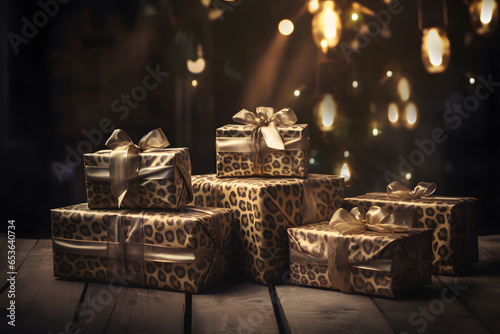 cajas de regalo envuelto con papel leopardo