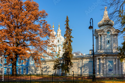 Smolny monastery in autumn, Saint Petersburg, Russia photo
