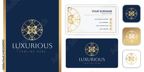 floral modern geometric ornamental premium  luxury logo design template with branding set