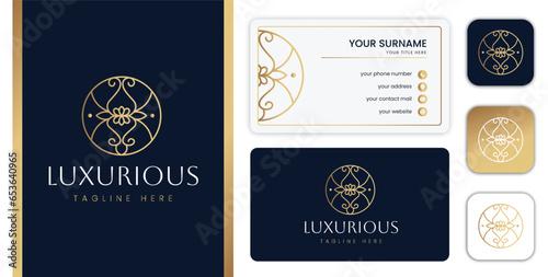 floral modern geometric ornamental premium  luxury logo design template with branding set