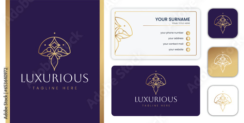 floral modern geometric ornamental premium luxury logo design template with branding set
