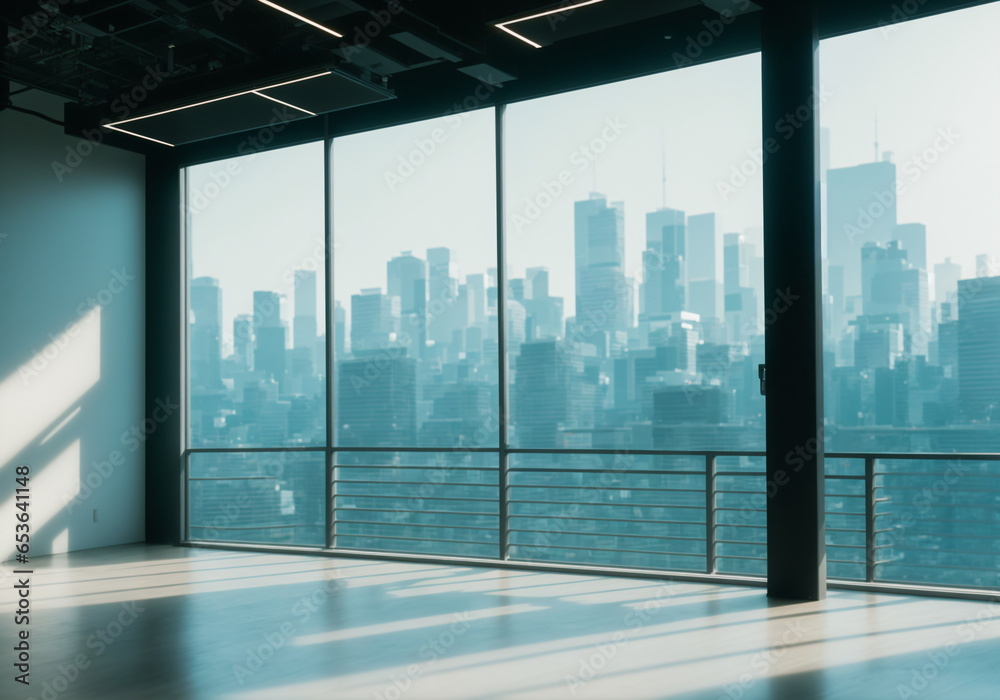 A Room with a View: Floor-to-Ceiling Window Overlooking the Urban Skyline A Room with a View: Floor-to-Ceiling Window Overlooking the Urban Skyline