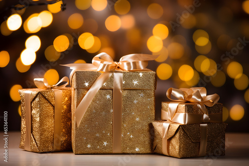 cajas de regalo variadas rojas y doradas de navidad.