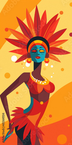 illustration of a person in a hat with flowers for carnival of Brazil.