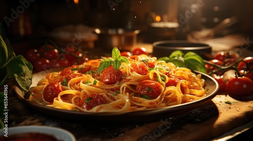 Italian pasta with tomato sauce.