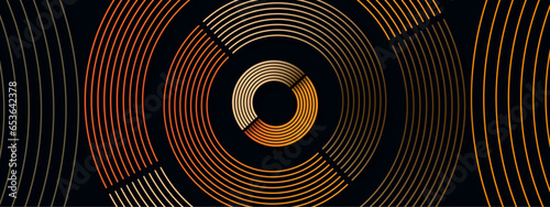  Abstract futuristic background with Glowing orange circle lines.Swirl circular lines design element with Round movement. Modern shiny geometric pattern for Technology concept. Vector illustration