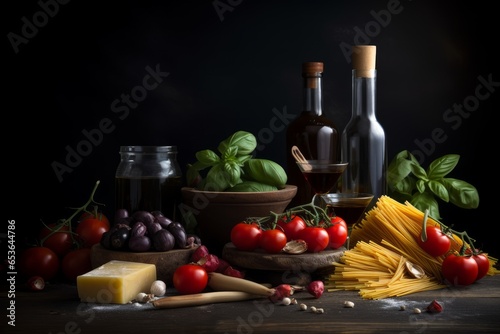 A colorful and delicious Italian pasta dish with fresh tomatoes, basil, and olives