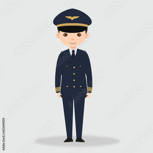 Pilot Officer cartoon character with Uniform. Professional Plane pilot character.