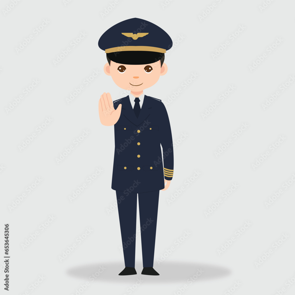 Pilot Officer cartoon character with Uniform. Professional Plane pilot character. Pilot Officer cartoon character with Uniform. Professional Plane pilot character.