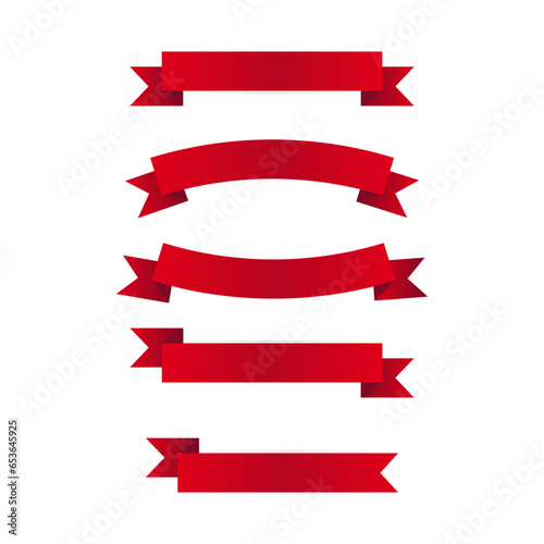 Set of red ribbons isolated on white background. Vector illustration.