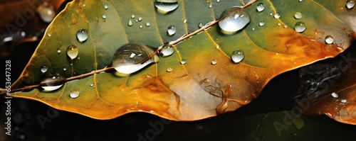 A Leaf Adorned With Rain Droplets Evoking The Concept Of Earths Recovery And Renewal . Сoncept Renewable Resources, Natural Beauty, Ecological Recovery, Earths Renewal photo