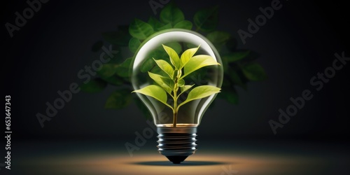 Fotobehang A Light Bulb With Green Leaves Inside Symbolizing The Idea Of Ecofriendly And Sustainable Innovations