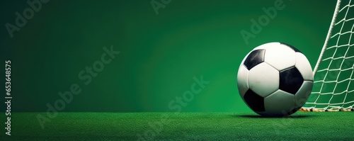 A Soccer Ball Finding The Back Of The Net Against A Green Backdrop Symbolizing A Successful Goal . Сoncept Soccer And Goals, Players And Success, Green Color Symbolism, Winning Tactics photo