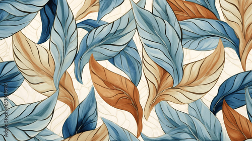 An abstract pattern with ornamental leaves  creating a decorative design that blends artistry with nature s intricate beauty in a harmonious ensemble.