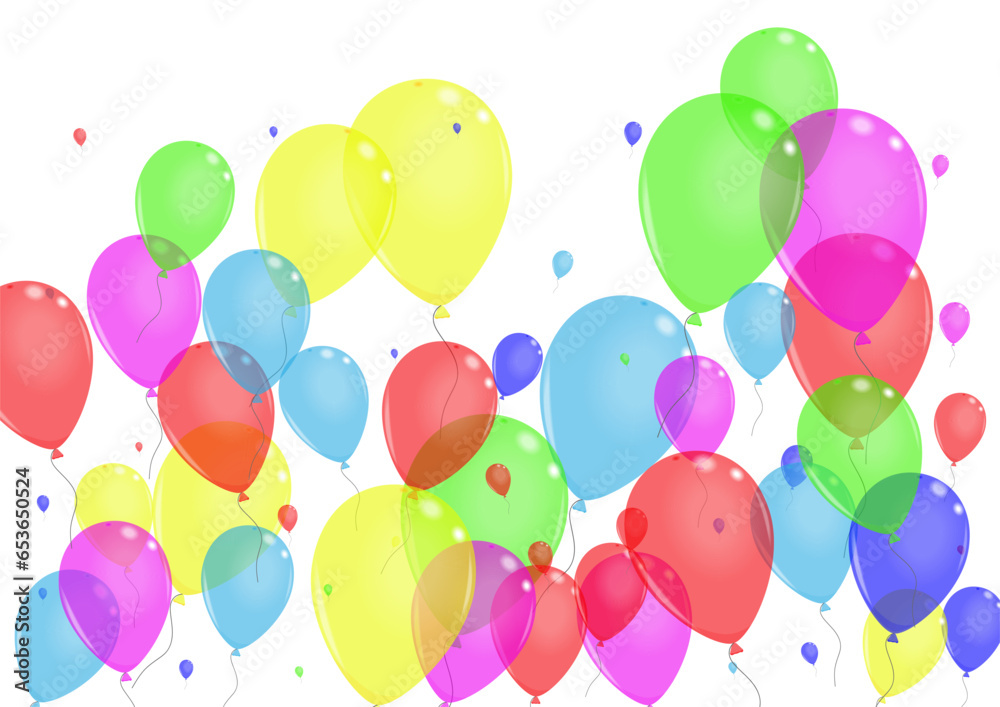 Multicolor Baloon Background White Vector. Flying Creative Frame. Green Circus. Red Helium. Toy Present Illustration.
