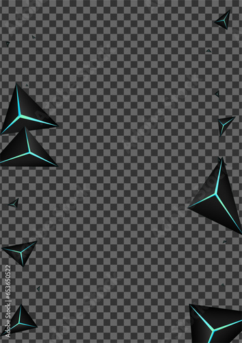 Obsidian Facet Background Transparent Vector. Dark Triangle Poly. Triangular Technology Card. Blue Neon Cool Template.