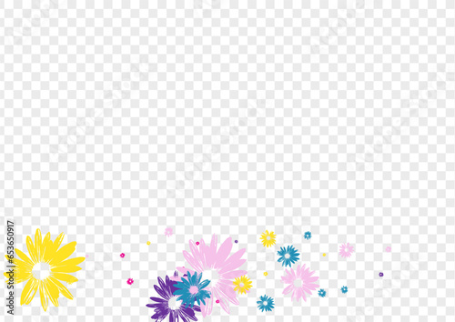 Colorful Flowers Background Transparent Vector. Plant Imaginative Template. Green Chamomile Bloom. Retro Banner. Scribble Color Petal.