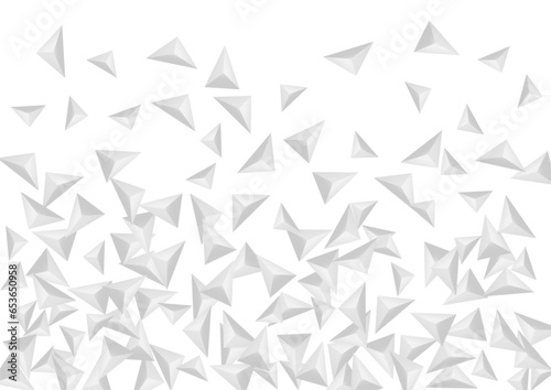 Greyscale Fractal Background White Vector. Shard Blank Template. Grizzly Trendy Design. Crystal Elegant. Silver Triangle Tile.