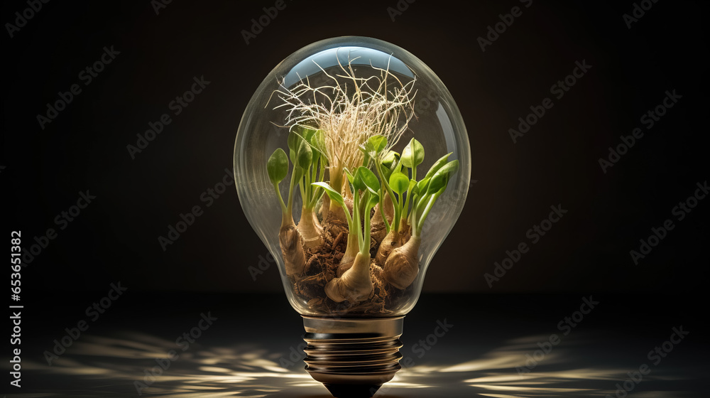 A light bulb containing green plants and grass inside. Environmentally inspired concepts. A light bulb containing green plants and grass inside. Environmentally inspired concepts.