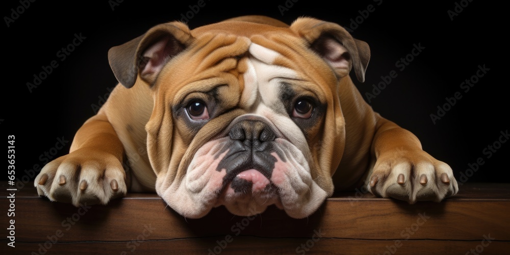 An English Bulldog Known For Its Distinctive Appearance And Lovable Personality . Сoncept English Bulldog Appearance And Personality, Distinguishing An English Bulldog, Adopting An English Bulldog
