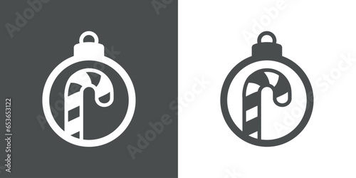 Logo candy cane de navidad. Silueta de bola de navidad con bastón de caramelo para su uso en invitaciones y felicitaciones