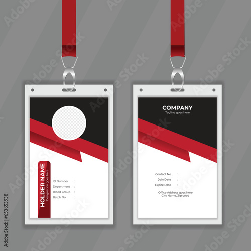Red color identity card design with vector layout. vertical and geometric shape id card design presentation. Double professional  office stationery design with vector layout also printable file.