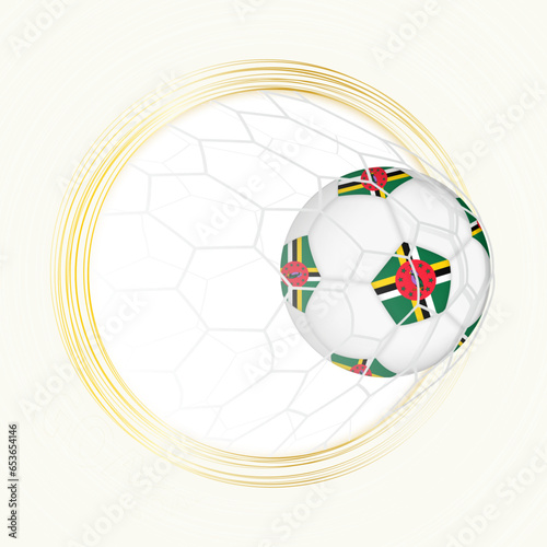 Football emblem with football ball with flag of Dominica in net, scoring goal for Dominica. photo