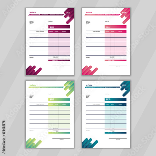 Modern design idea business invoice design. Professional and unique design template for stationery design. Stylish design concept for corporate invoice with red, green and white background color. 