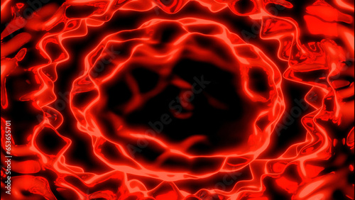 Abstract red energy core on a black background. Design. Energy sphere and wavy fluctuating lines.