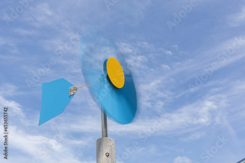 2023 Sept 27,Hong Kong.Wood turbine on sky background.