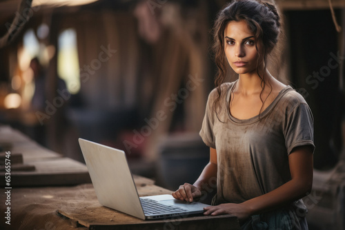 Indian woman working laptop at home