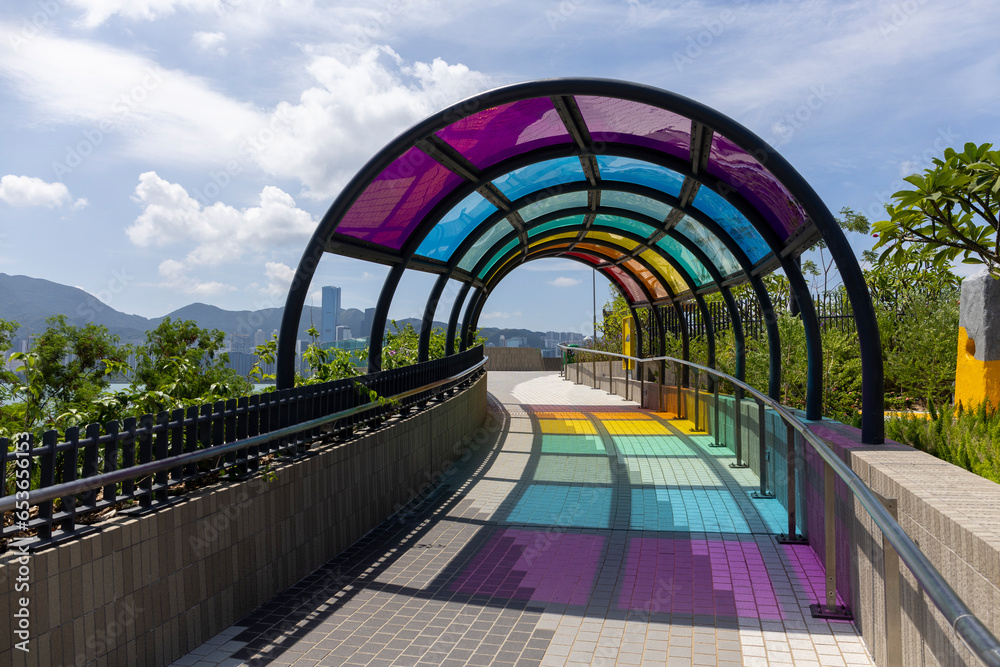 Fototapeta premium 2023 Sept 28,Hong Kong.Beautiful rainbow tunnel building in outdoor.