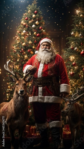 Yuletide Harmony: Santa and Reindeer Under the Christmas Boughs