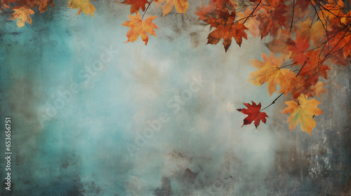 Grunge background with autumn leaves. Generation AI