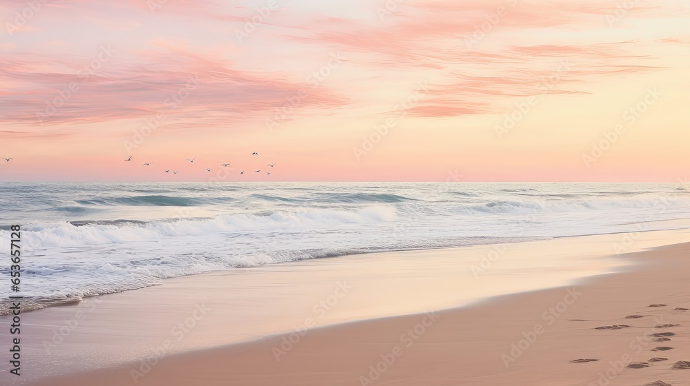 Dawn's Serenity: A Beachscape in Pastel Harmony. Generative AI 9