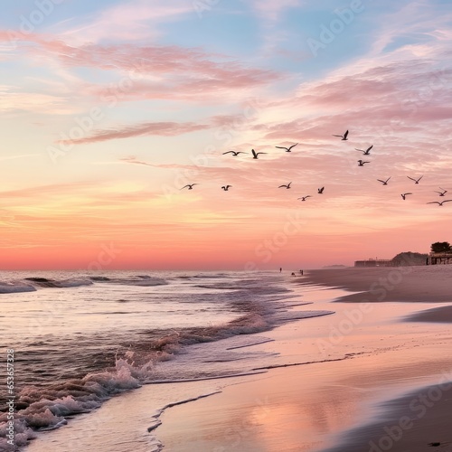 Dawn's Serenity: A Beachscape in Pastel Harmony. Generative AI 5