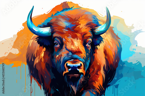 watercolor style design, design of a bison