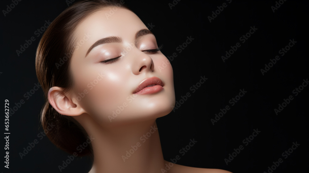 Closeup beauty portrait of a calm and peaceful woman for spa beauty, skincare in studio Closeup beauty portrait of a calm and peaceful woman for spa beauty, skincare in studio