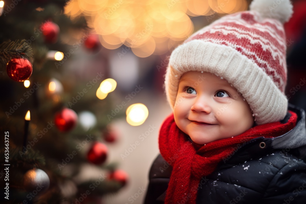 Happy baby boy in December with Santa hat generative ai Happy baby boy in December with Santa hat generative ai