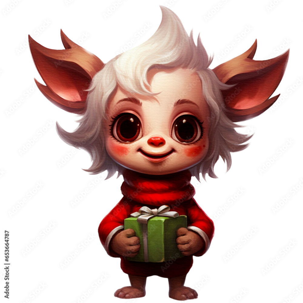 Funny cute Reindeer Red nose on Christmas with a gift box and toy, Christmas Decoration with Santa hat isolated on Transparent background. Happy Celebration Christmas theme. Funny cute Reindeer Red nose on Christmas with a gift box and toy, Christmas Decoration with Santa hat isolated on Transparent background. Happy Celebration Christmas theme.